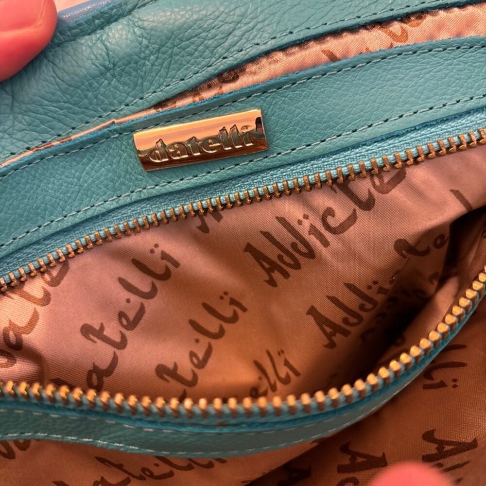 Leather Exterior Quilted Gold-Tone Turn Lock and Chain Shoulder Turquoise Bag - Picture 6 of 8
